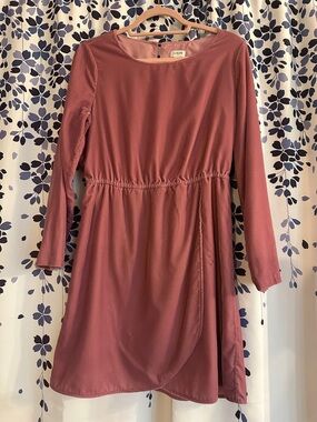 J. Crew Pink Mauve Long-Sleeve Faux Wrap Dress